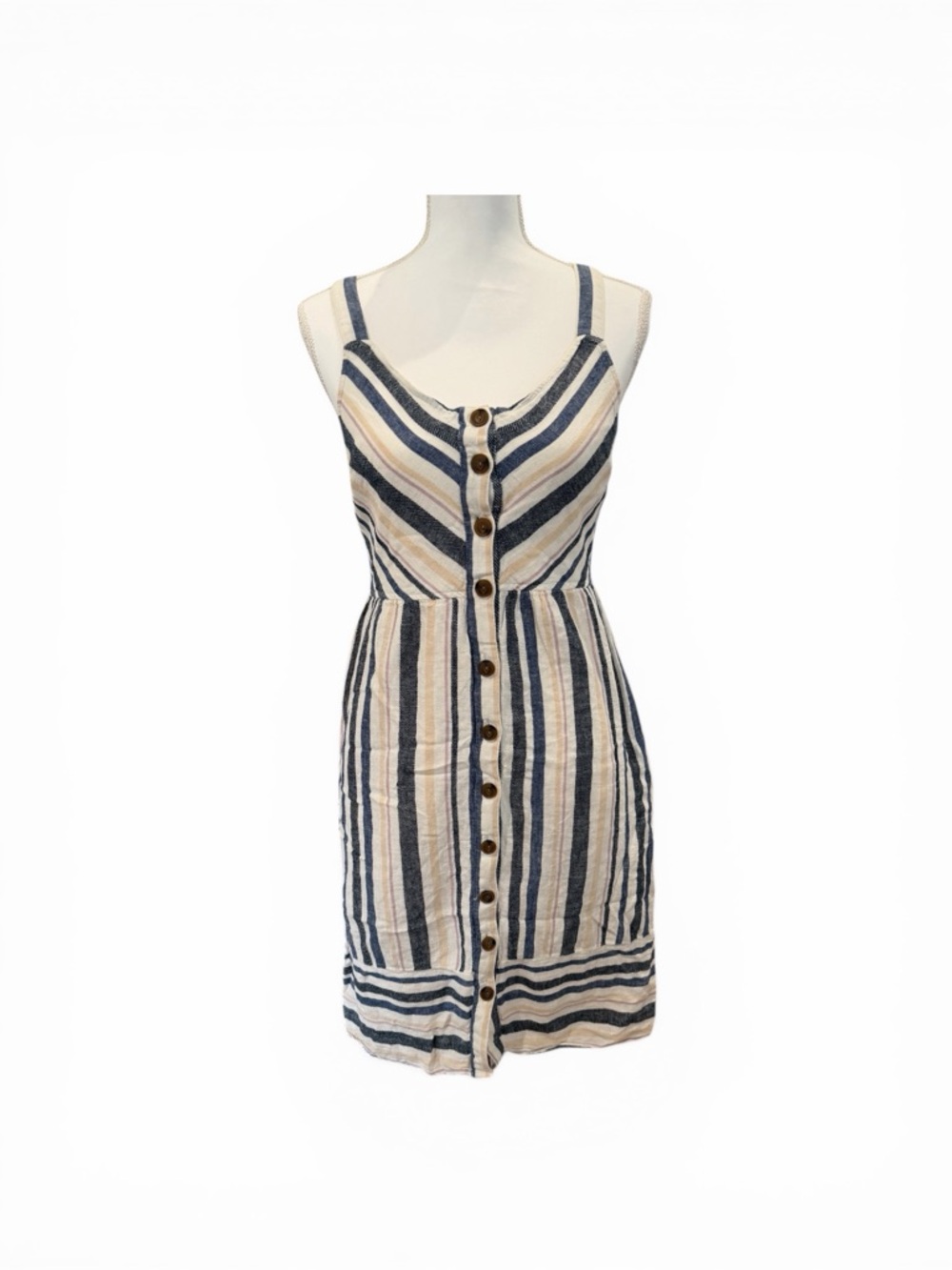 Universal Thread Striped Navy/Cream Button-Front Midi Dress